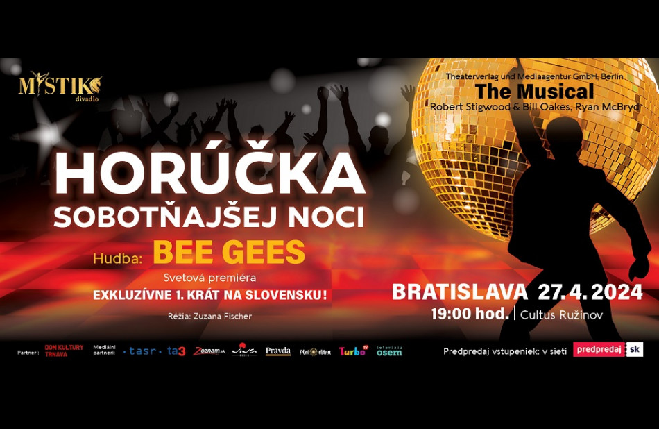 Najslávnejší muzikálový fenomén v divadelnej adaptácii so slávnymi pesničkami Bee Gees a to exkluzívne prvýkrát na Slovensku! Premiéra sa uskutoční 27. apríla 2024 v Bratislave, Cultus Ružinov o 19:00.